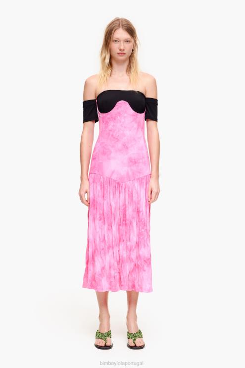 rosa roupas 64X4N189 vestido midi fluido Bimba Y Lola