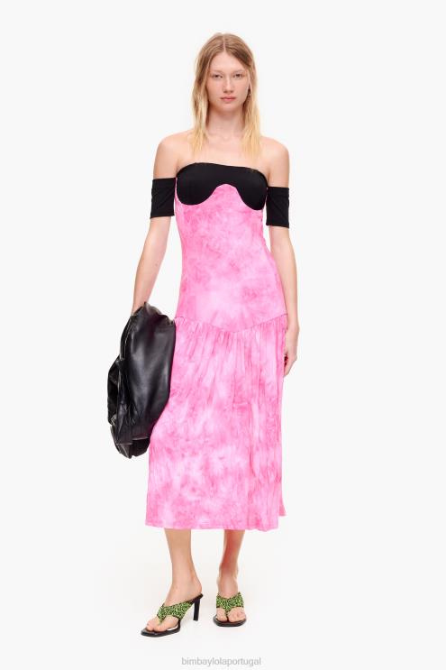 rosa roupas 64X4N189 vestido midi fluido Bimba Y Lola