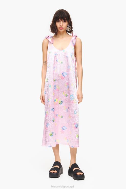 rosa roupas 64X4N214 vestido midi com estampa de flores em spray Bimba Y Lola