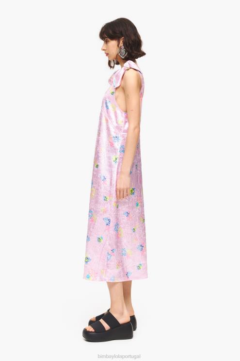 rosa roupas 64X4N214 vestido midi com estampa de flores em spray Bimba Y Lola