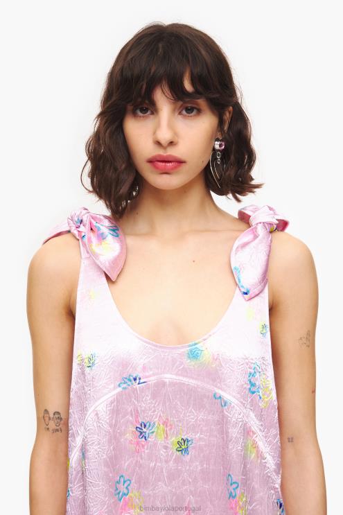 rosa roupas 64X4N214 vestido midi com estampa de flores em spray Bimba Y Lola