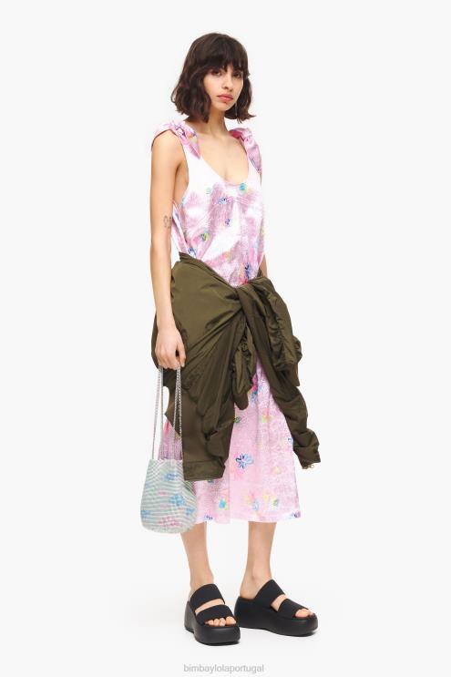 rosa roupas 64X4N214 vestido midi com estampa de flores em spray Bimba Y Lola