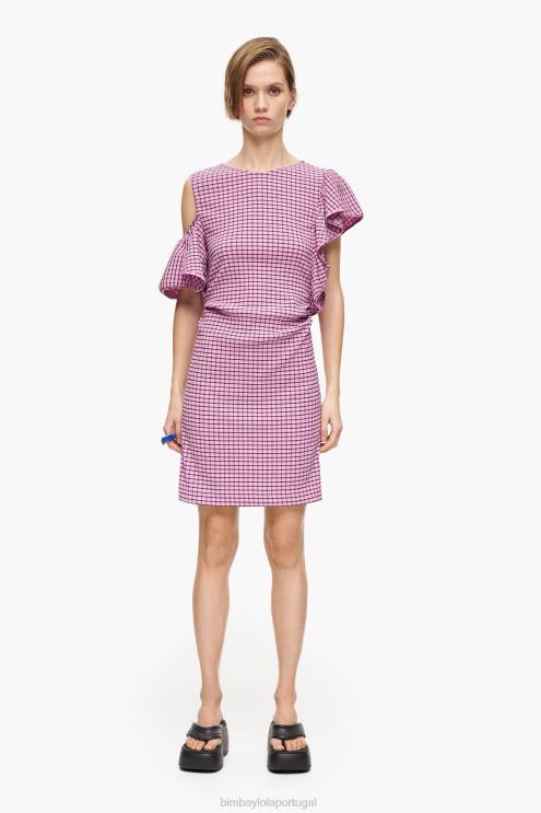 rosa roupas 64X4N238 mini vestido xadrez ajustado Bimba Y Lola