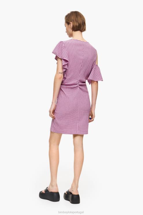 rosa roupas 64X4N238 mini vestido xadrez ajustado Bimba Y Lola
