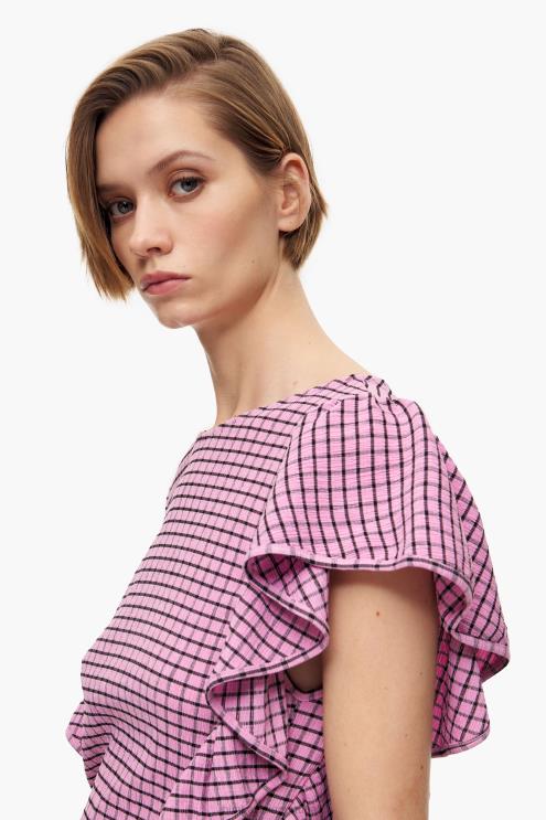 rosa roupas 64X4N238 mini vestido xadrez ajustado Bimba Y Lola