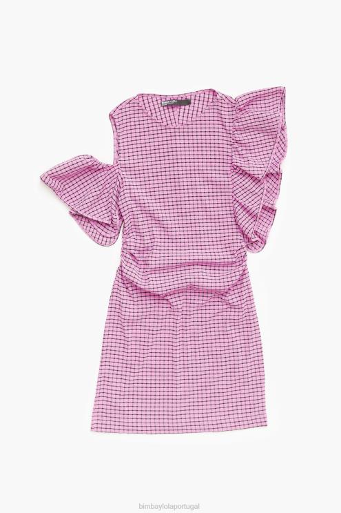rosa roupas 64X4N238 mini vestido xadrez ajustado Bimba Y Lola