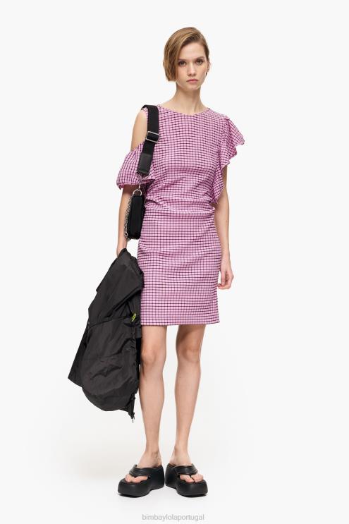 rosa roupas 64X4N238 mini vestido xadrez ajustado Bimba Y Lola