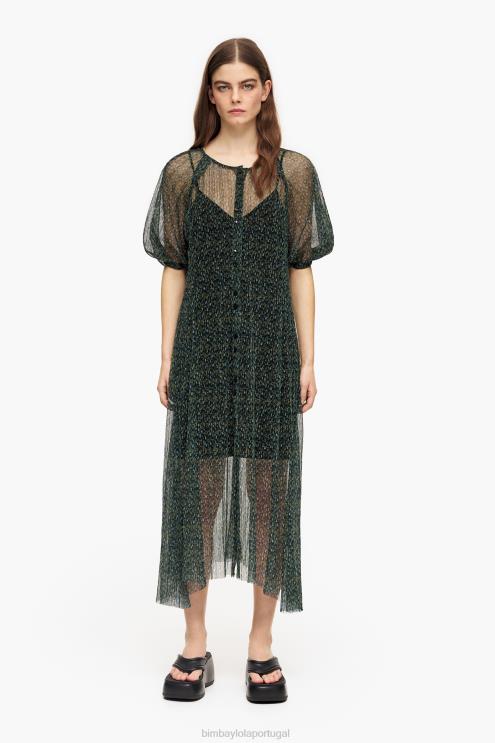 verde roupas 64X4N236 vestido midi romântico com estampa de flores Bimba Y Lola