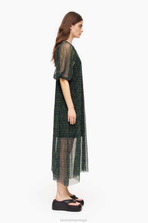 verde roupas 64X4N236 vestido midi romântico com estampa de flores Bimba Y Lola