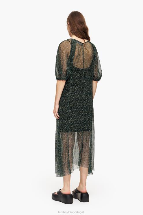 verde roupas 64X4N236 vestido midi romântico com estampa de flores Bimba Y Lola