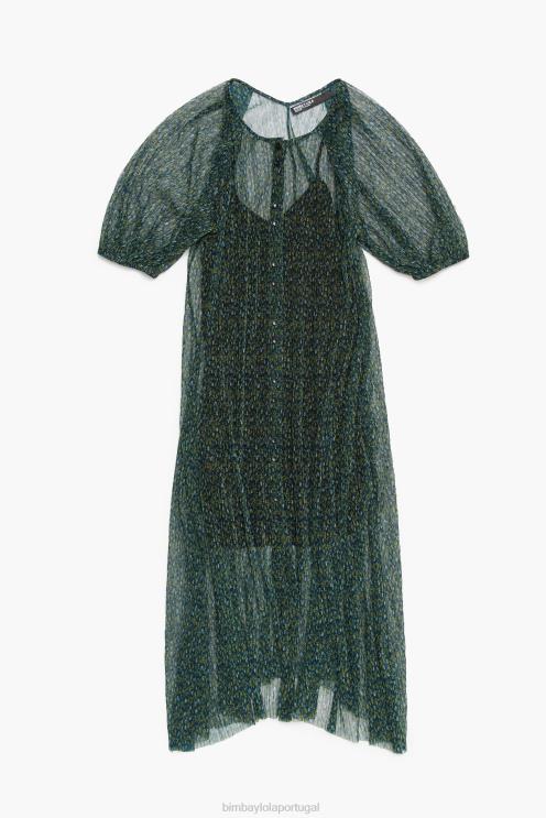 verde roupas 64X4N236 vestido midi romântico com estampa de flores Bimba Y Lola