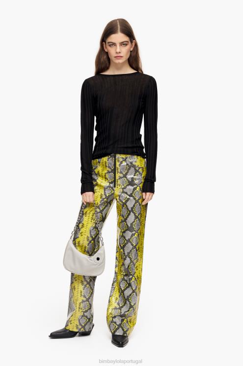 amarelo roupas 64X4N434 calça reta com estampa de python Bimba Y Lola