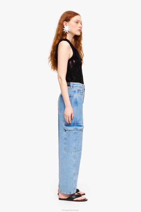 azul roupas 64X4N409 calça cargo jeans Bimba Y Lola