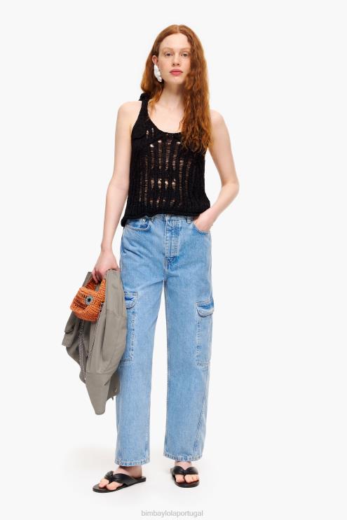 azul roupas 64X4N507 calça cargo jeans Bimba Y Lola