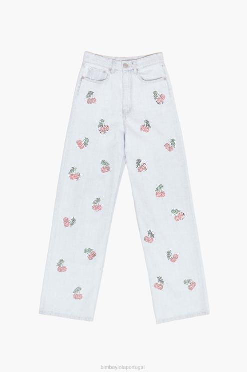 azul roupas 64X4N508 wide leg - jeans largos com cerejas Bimba Y Lola