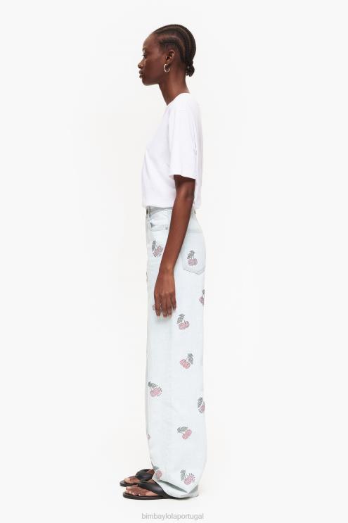 azul roupas 64X4N508 wide leg - jeans largos com cerejas Bimba Y Lola