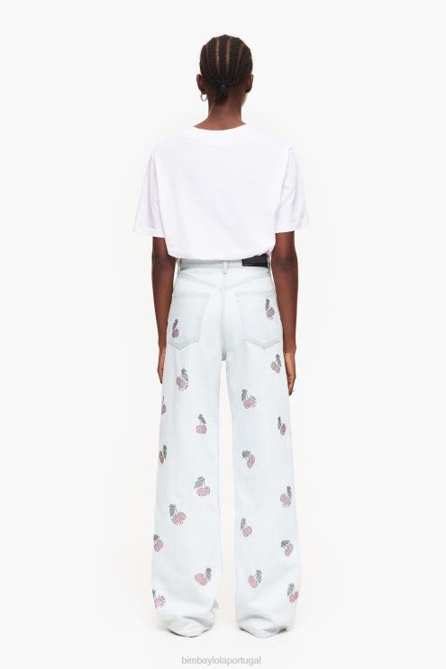 azul roupas 64X4N508 wide leg - jeans largos com cerejas Bimba Y Lola
