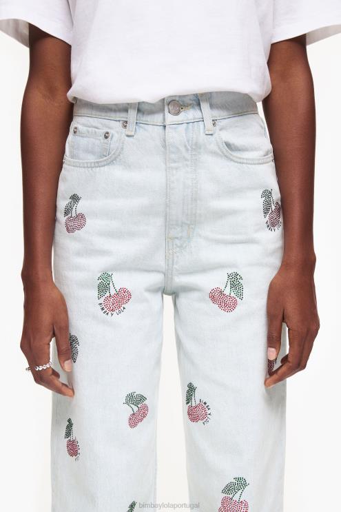 azul roupas 64X4N508 wide leg - jeans largos com cerejas Bimba Y Lola