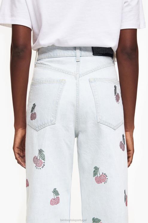 azul roupas 64X4N508 wide leg - jeans largos com cerejas Bimba Y Lola
