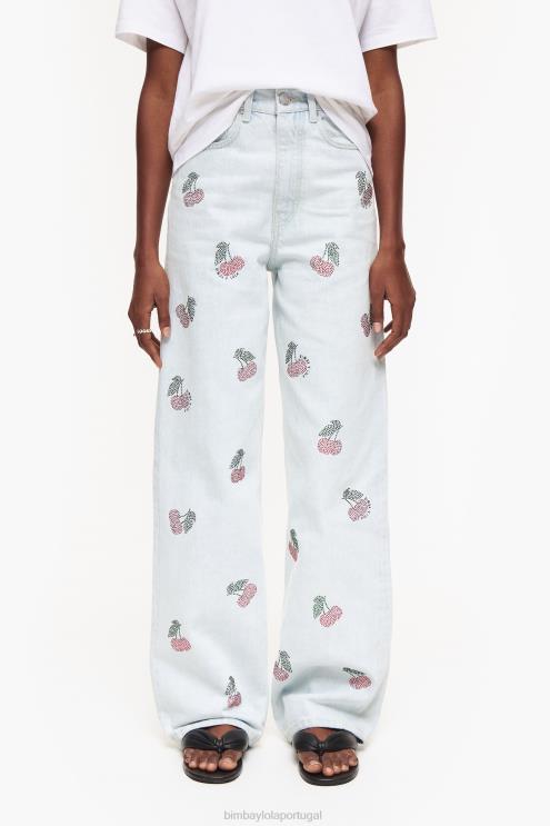azul roupas 64X4N508 wide leg - jeans largos com cerejas Bimba Y Lola