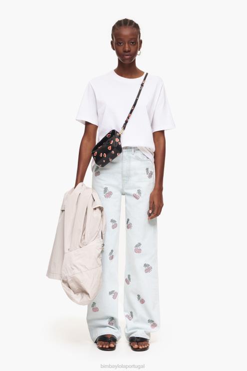 azul roupas 64X4N508 wide leg - jeans largos com cerejas Bimba Y Lola