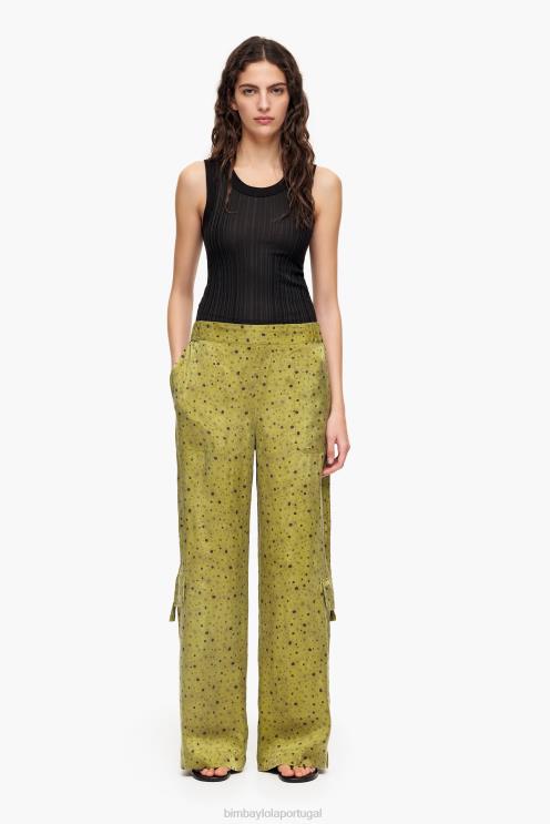 caqui roupas 64X4N437 calça cupro estampada com flores Bimba Y Lola