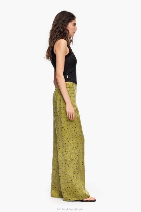 caqui roupas 64X4N437 calça cupro estampada com flores Bimba Y Lola
