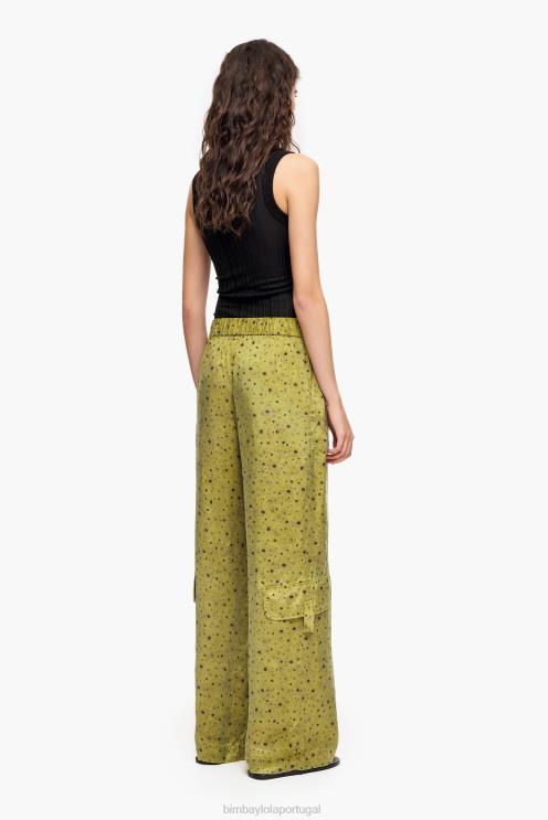 caqui roupas 64X4N437 calça cupro estampada com flores Bimba Y Lola