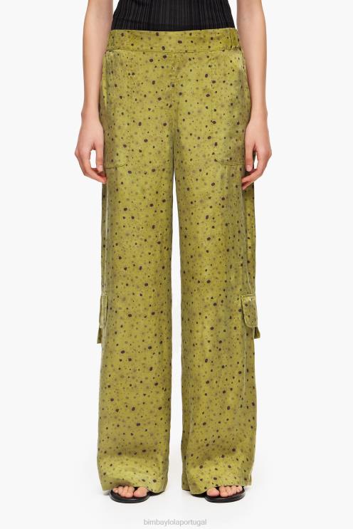 caqui roupas 64X4N437 calça cupro estampada com flores Bimba Y Lola