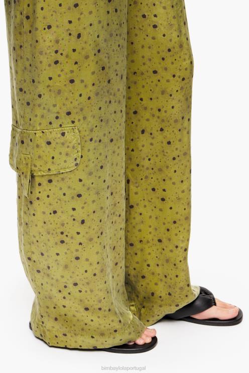 caqui roupas 64X4N437 calça cupro estampada com flores Bimba Y Lola