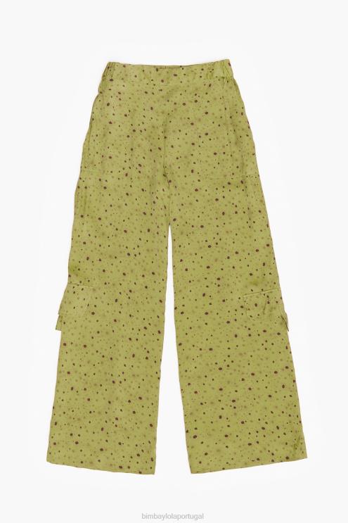 caqui roupas 64X4N437 calça cupro estampada com flores Bimba Y Lola