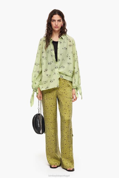 caqui roupas 64X4N437 calça cupro estampada com flores Bimba Y Lola
