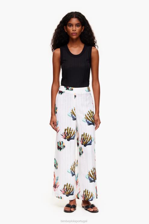 marfim roupas 64X4N394 calças de linho com estampa de coral Bimba Y Lola