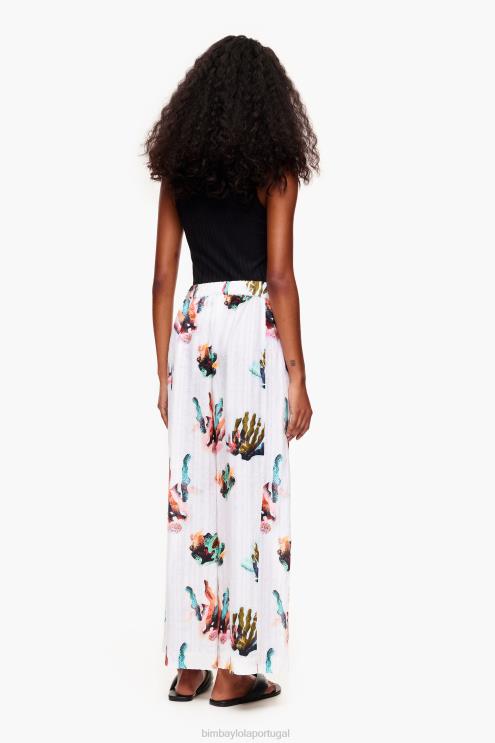 marfim roupas 64X4N394 calças de linho com estampa de coral Bimba Y Lola