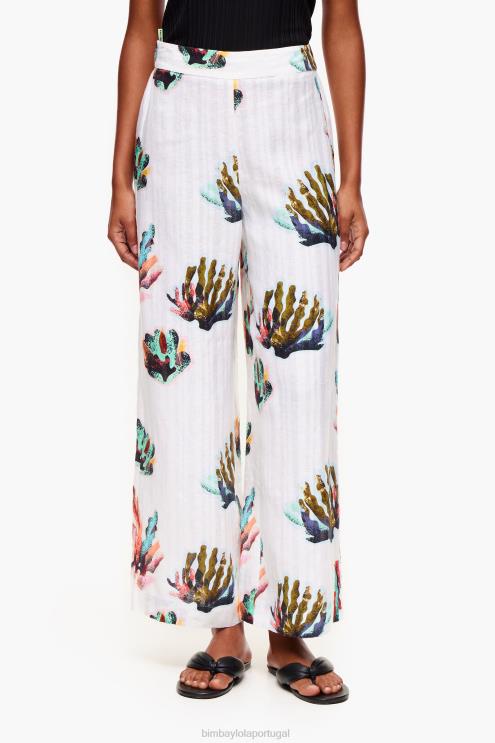 marfim roupas 64X4N394 calças de linho com estampa de coral Bimba Y Lola