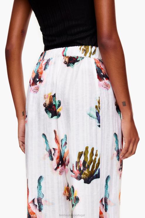 marfim roupas 64X4N394 calças de linho com estampa de coral Bimba Y Lola