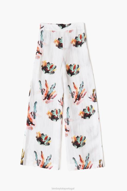 marfim roupas 64X4N394 calças de linho com estampa de coral Bimba Y Lola