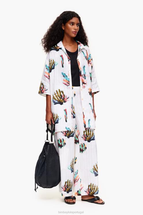 marfim roupas 64X4N394 calças de linho com estampa de coral Bimba Y Lola