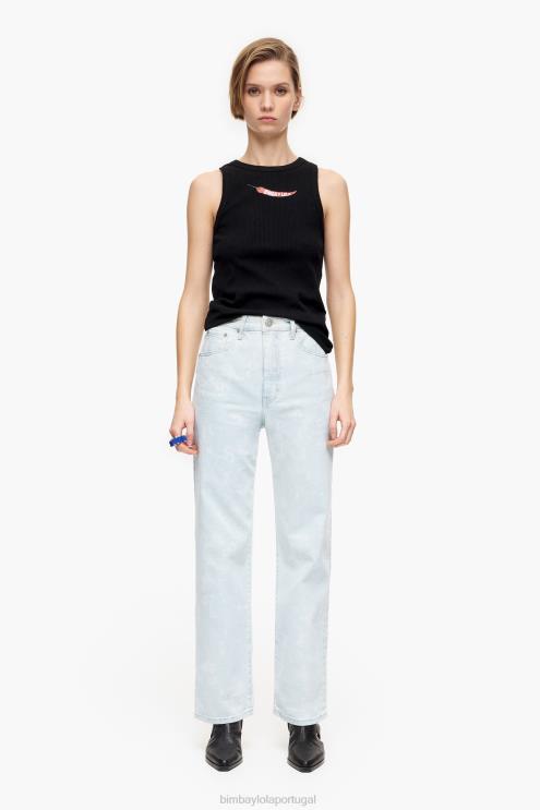 azul roupas 64X4N451 corte reto - calça jeans reta camuflada com estampa de panda Bimba Y Lola