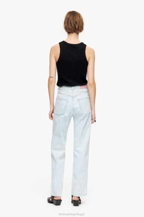 azul roupas 64X4N451 corte reto - calça jeans reta camuflada com estampa de panda Bimba Y Lola