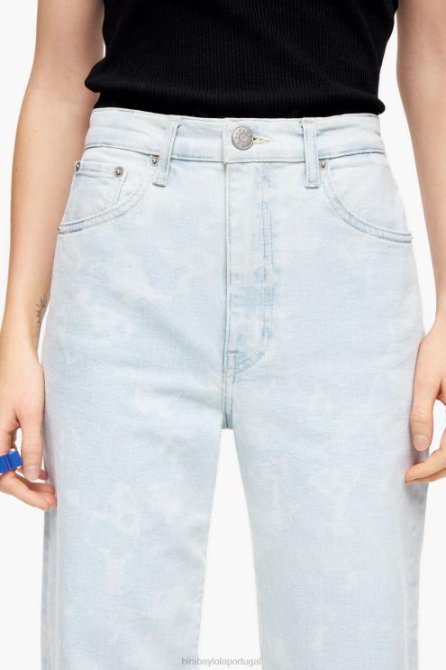 azul roupas 64X4N451 corte reto - calça jeans reta camuflada com estampa de panda Bimba Y Lola