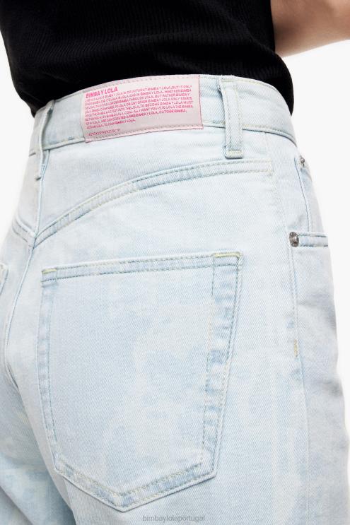 azul roupas 64X4N451 corte reto - calça jeans reta camuflada com estampa de panda Bimba Y Lola