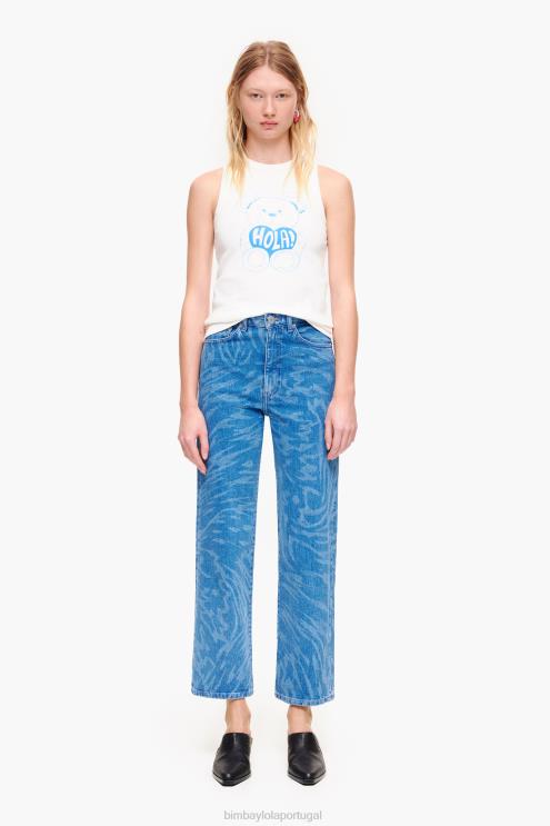 azul roupas 64X4N452 corte reto - calça jeans com estampa de asa de borboleta Bimba Y Lola
