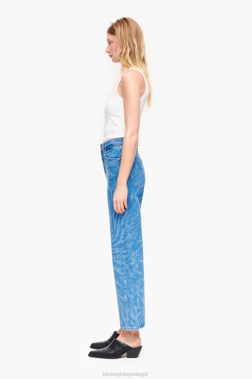 azul roupas 64X4N452 corte reto - calça jeans com estampa de asa de borboleta Bimba Y Lola