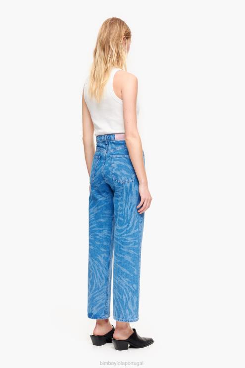 azul roupas 64X4N452 corte reto - calça jeans com estampa de asa de borboleta Bimba Y Lola