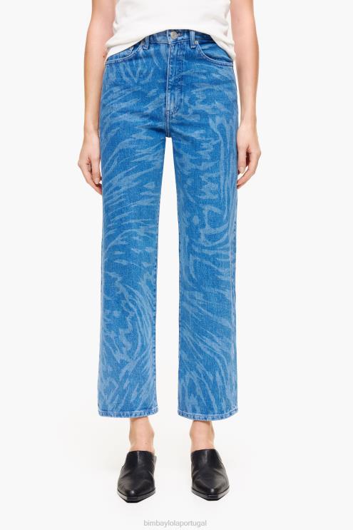 azul roupas 64X4N452 corte reto - calça jeans com estampa de asa de borboleta Bimba Y Lola