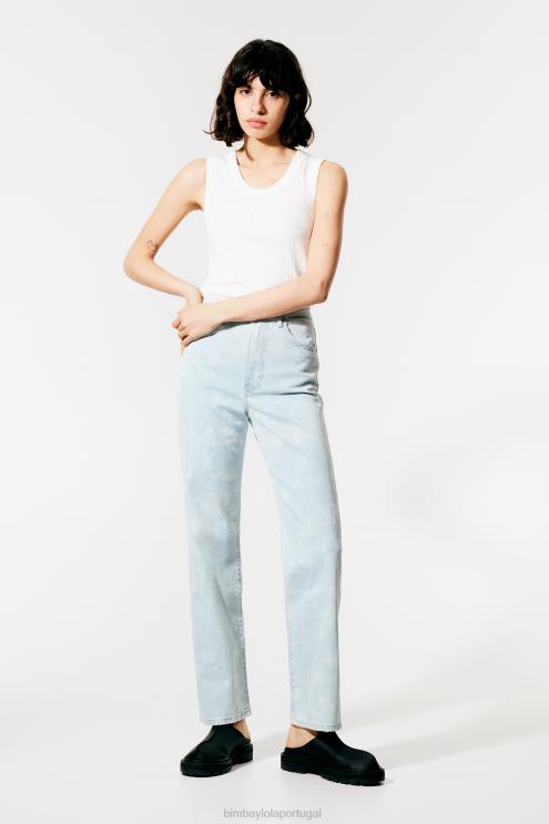 azul roupas 64X4N528 corte reto - calça jeans reta camuflada com estampa de panda Bimba Y Lola