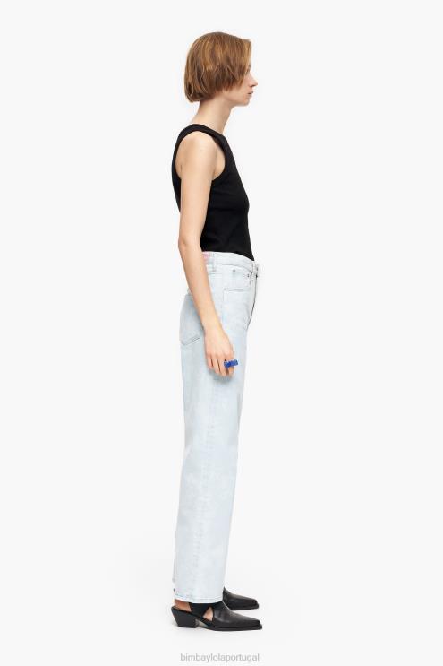 azul roupas 64X4N529 corte reto - calça jeans reta camuflada com estampa de panda Bimba Y Lola