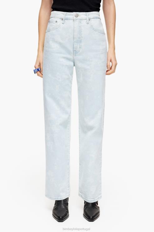 azul roupas 64X4N529 corte reto - calça jeans reta camuflada com estampa de panda Bimba Y Lola