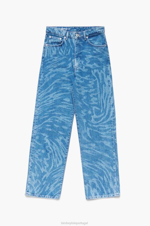 azul roupas 64X4N534 corte reto - calça jeans com estampa de asa de borboleta Bimba Y Lola